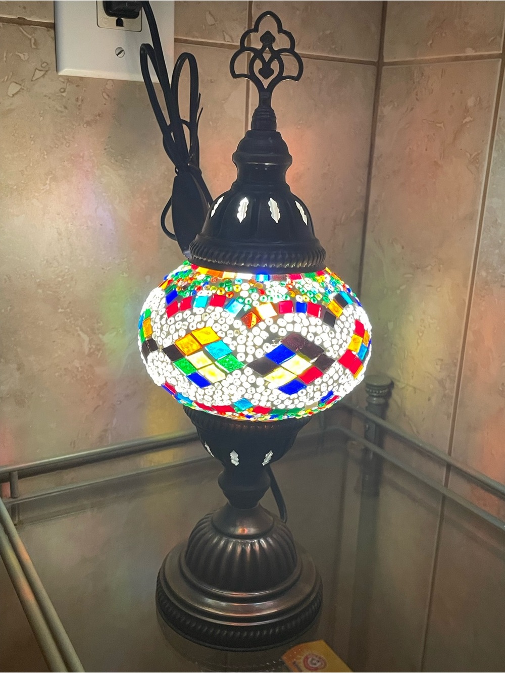 Handmade Turkish Mosaic Table Lamp – Colorful Boho Moroccan Style Accent Light